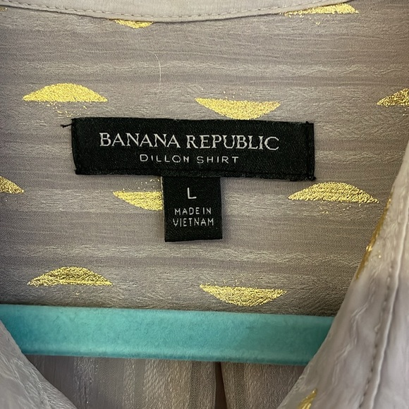 BANANA REPUBLIC Holiday top Taupe Gold w Ties Dillon shirt blouse , SZ L - Picture 7 of 8